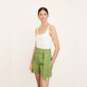 Vince Twill High-rise Belted Shorts in Kiwi Green Sz 6